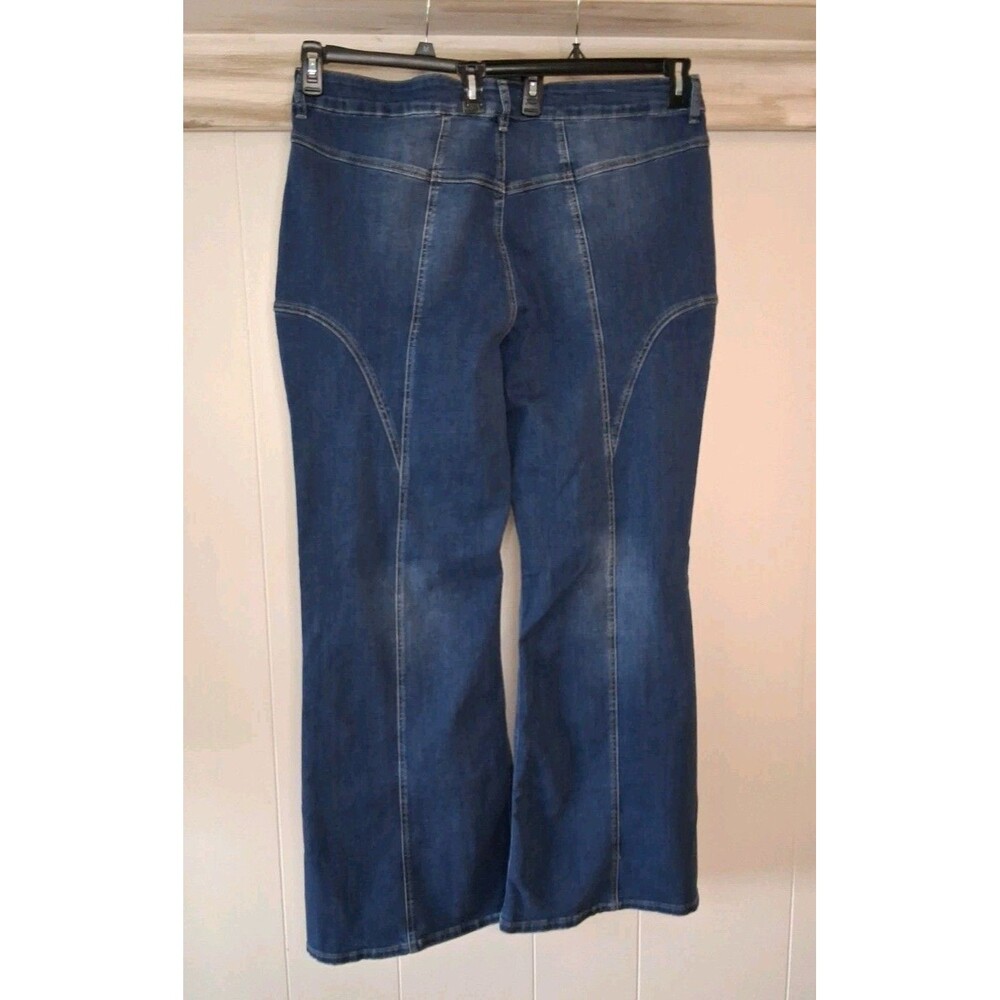 Fashion Nova Moto Flare Jeans 22 Blue Denim Stretch Festival Hippie NEW Zip Fly - Picture 8 of 8
